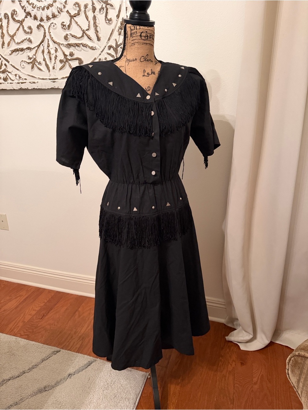 Vintage Cowgirl Black Fringe Button-Front Women’s Dress
